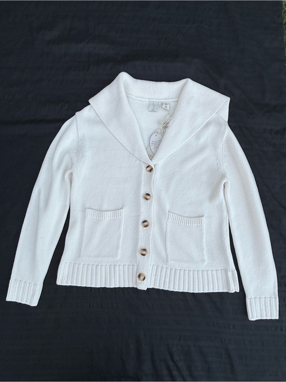 Joie Ivory Shawl-Collar Knit Cardigan with Tortoise Buttons 100% cotton